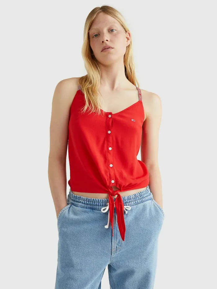 Tommy Hilfiger Essential Logo Tape Strap Top Deep Crimson Womens Shirts and Blouses Gift 4 You Tommy Hilfiger Essential Logo Tape Strap Top Deep Crimson Womens Shirts and Blouses Gift 4 You
