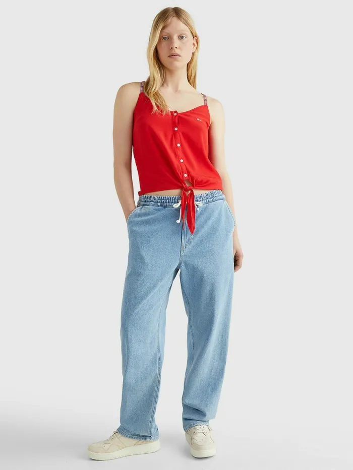 Tommy Hilfiger Essential Logo Tape Strap Top Deep Crimson Womens Shirts and Blouses Gift 4 You