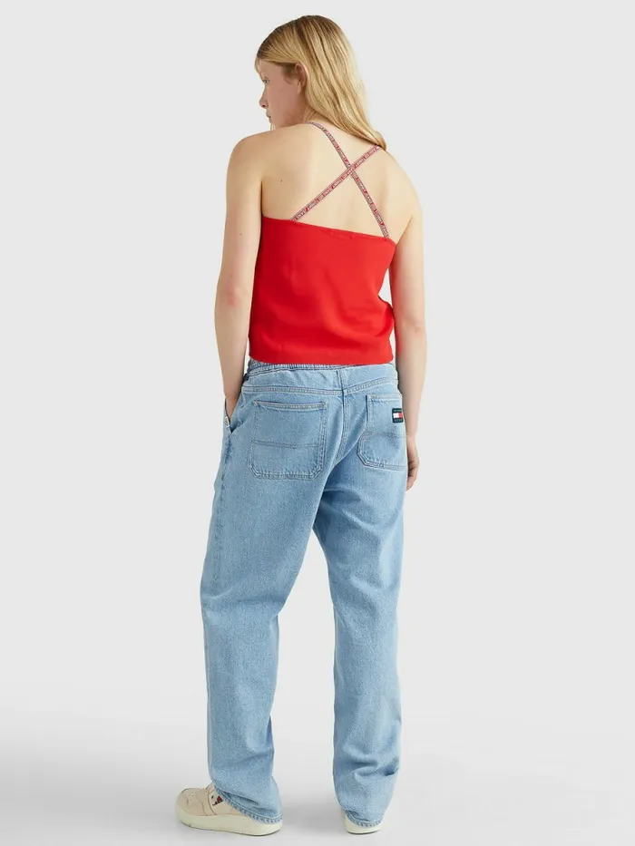 Tommy Hilfiger Essential Logo Tape Strap Top Deep Crimson Womens Shirts and Blouses Gift 4 You