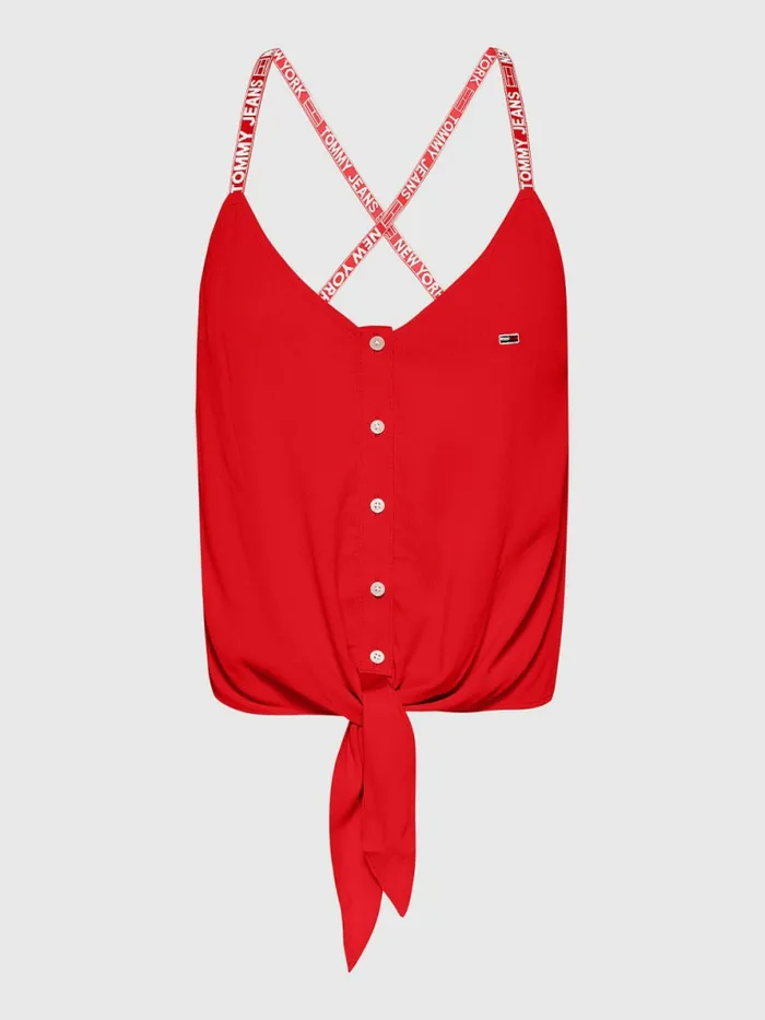 Tommy Hilfiger Essential Logo Tape Strap Top Deep Crimson Womens Shirts and Blouses Gift 4 You