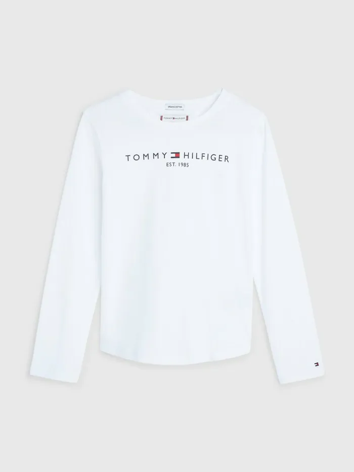 Tommy Hilfiger Essential Long Sleeve Organic Cotton TShirt White Girls Tops and TShirts Cheap On Sale Tommy Hilfiger Essential Long Sleeve Organic Cotton TShirt White Girls Tops and TShirts Cheap On Sale
