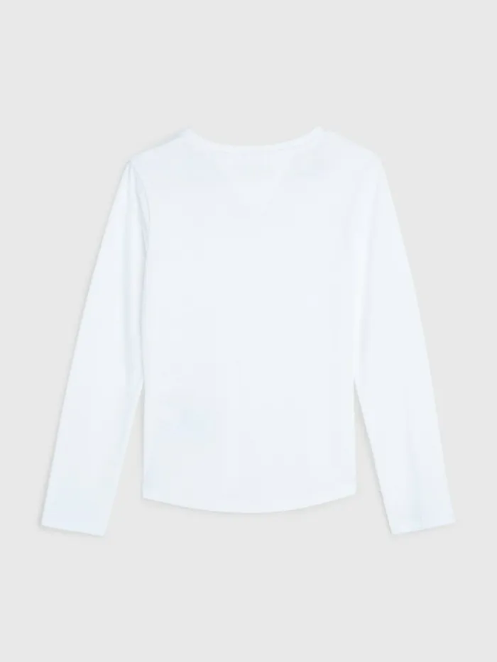 Tommy Hilfiger Essential Long Sleeve Organic Cotton TShirt White Girls Tops and TShirts Cheap On Sale