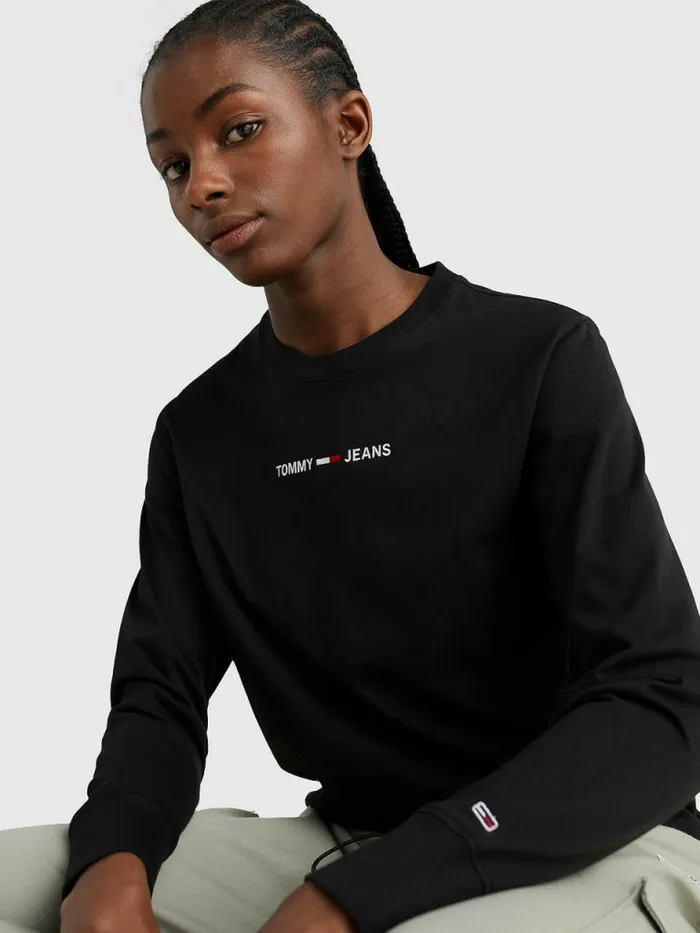 Tommy Hilfiger Essential Long Sleeve TShirt Black Womens TShirts Online