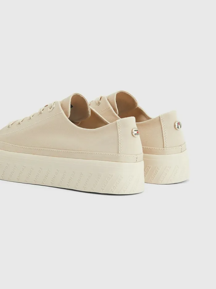 Tommy Hilfiger Essential Monochrome Vulcanised Flatform Trainers Classic Beige Womens Trainers For Sale