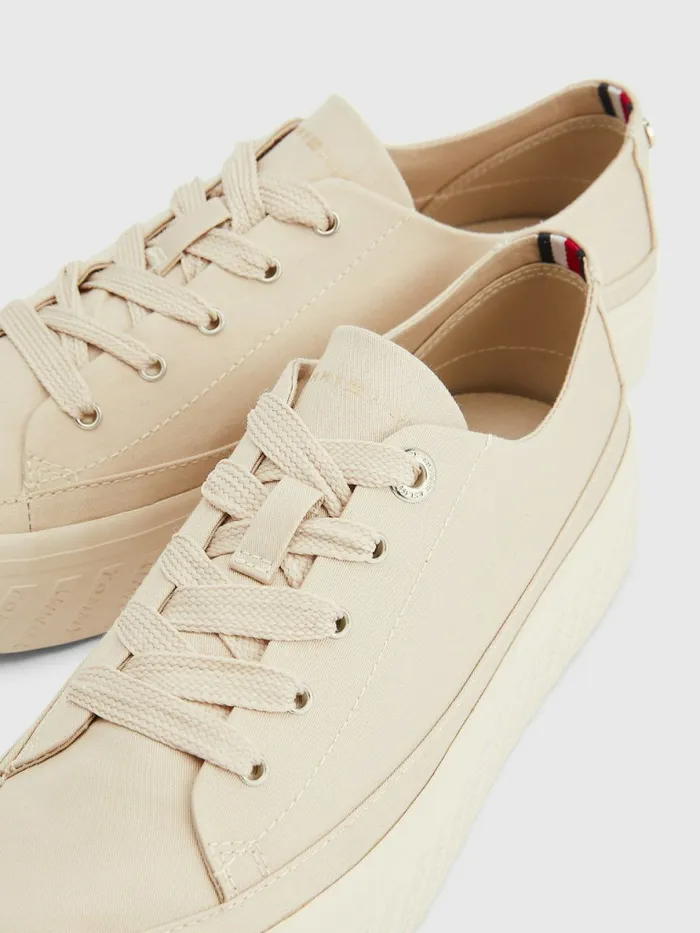 Tommy Hilfiger Essential Monochrome Vulcanised Flatform Trainers Classic Beige Womens Trainers For Sale