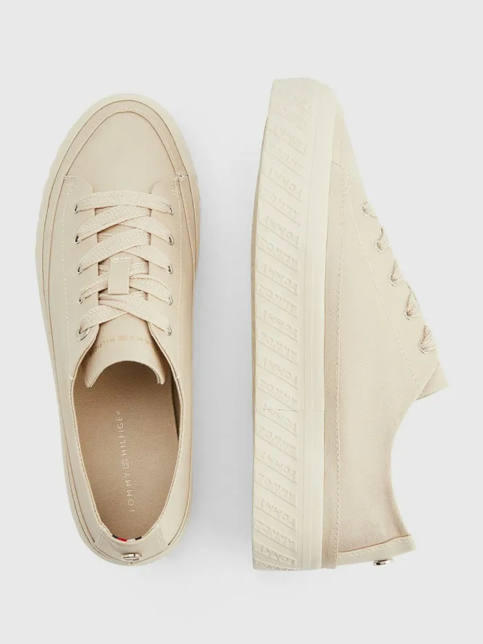 Tommy Hilfiger Essential Monochrome Vulcanised Flatform Trainers Classic Beige Womens Trainers For Sale