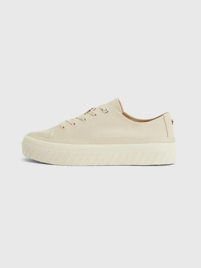 Tommy Hilfiger Essential Monochrome Vulcanised Flatform Trainers Classic Beige Womens Trainers For Sale