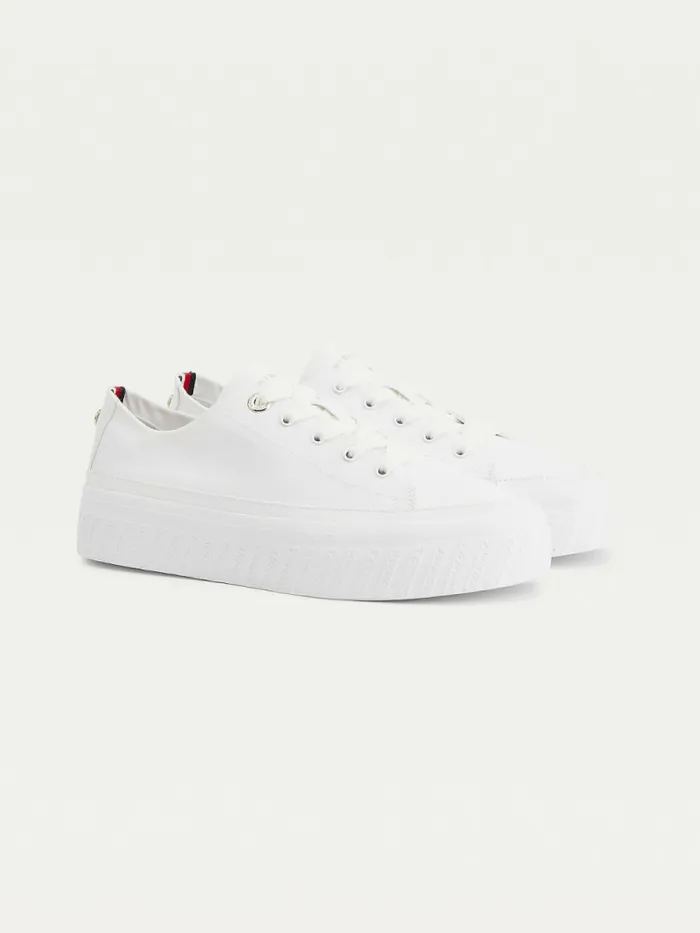 Tommy Hilfiger Essential Monochrome Vulcanised Flatform Trainers White Womens Flat Shoes Popular Tommy Hilfiger Essential Monochrome Vulcanised Flatform Trainers White Womens Flat Shoes Popular