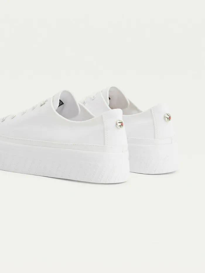 Tommy Hilfiger Essential Monochrome Vulcanised Flatform Trainers White Womens Pumps Gift 4 You