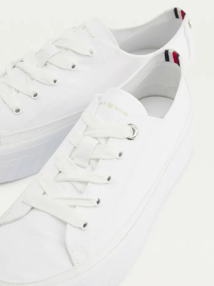 Tommy Hilfiger Essential Monochrome Vulcanised Flatform Trainers White Womens Pumps Gift 4 You