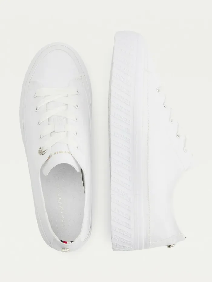 Tommy Hilfiger Essential Monochrome Vulcanised Flatform Trainers White Womens Pumps Gift 4 You