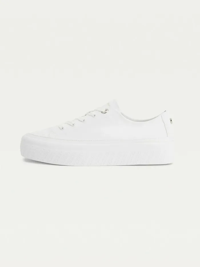 Tommy Hilfiger Essential Monochrome Vulcanised Flatform Trainers White Womens Pumps Gift 4 You