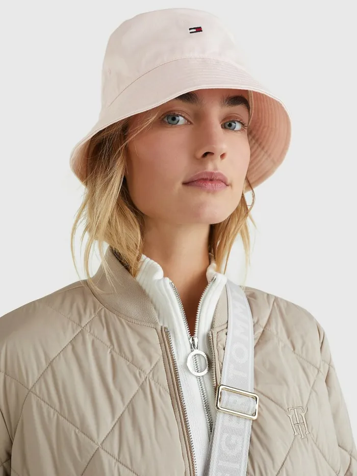 Tommy Hilfiger Essential Organic Cotton Bucket Hat Pink Dust Womens Hats and Scarves Fashion