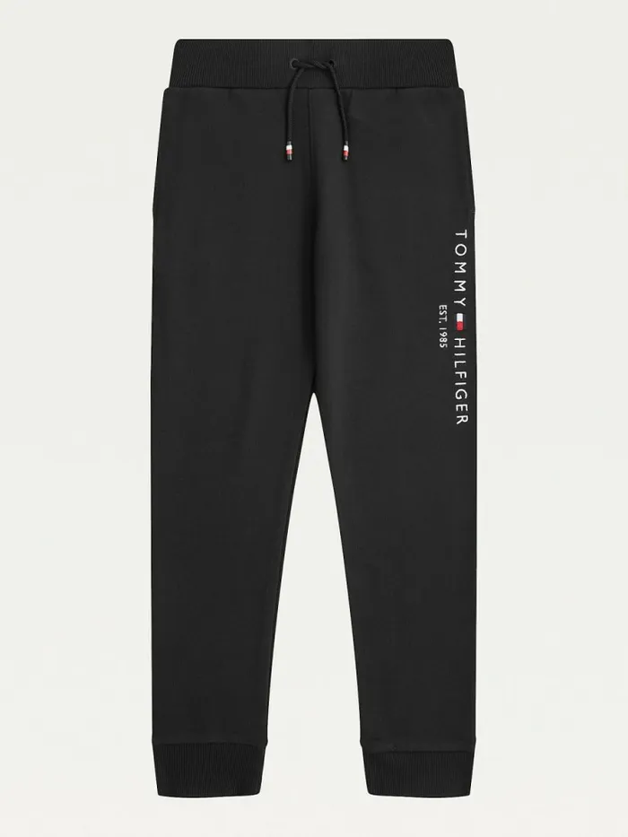 Tommy Hilfiger Essential Organic Cotton Logo Joggers Black Boys Trousers and Shorts Casaul Tommy Hilfiger Essential Organic Cotton Logo Joggers Black Boys Trousers and Shorts Casaul