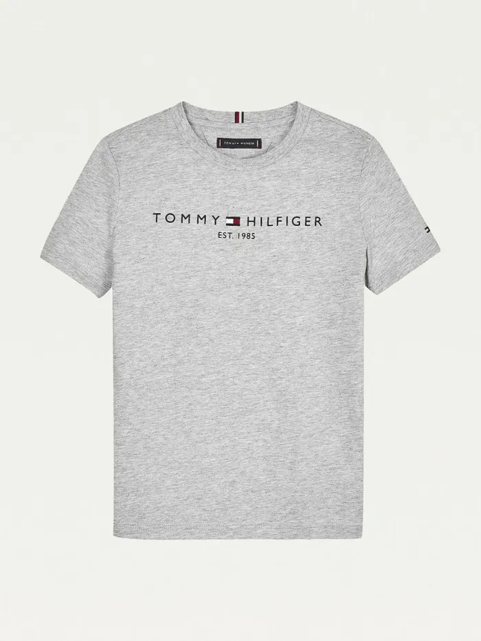 Tommy Hilfiger Essential Organic Cotton Logo TShirt Light Grey Heather Boys TShirts and Polos Fashion Tommy Hilfiger Essential Organic Cotton Logo TShirt Light Grey Heather Boys TShirts and Polos Fashion