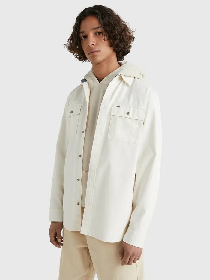 Tommy Hilfiger Essential Organic Cotton Overshirt Ancient White Mens Shirts Popular Tommy Hilfiger Essential Organic Cotton Overshirt Ancient White Mens Shirts Popular
