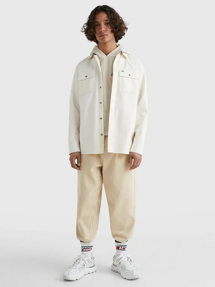 Tommy Hilfiger Essential Organic Cotton Overshirt Ancient White Mens Shirts Popular