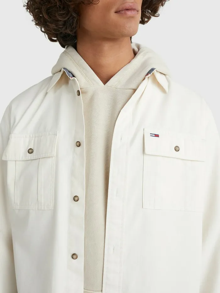 Tommy Hilfiger Essential Organic Cotton Overshirt Ancient White Mens Shirts Popular