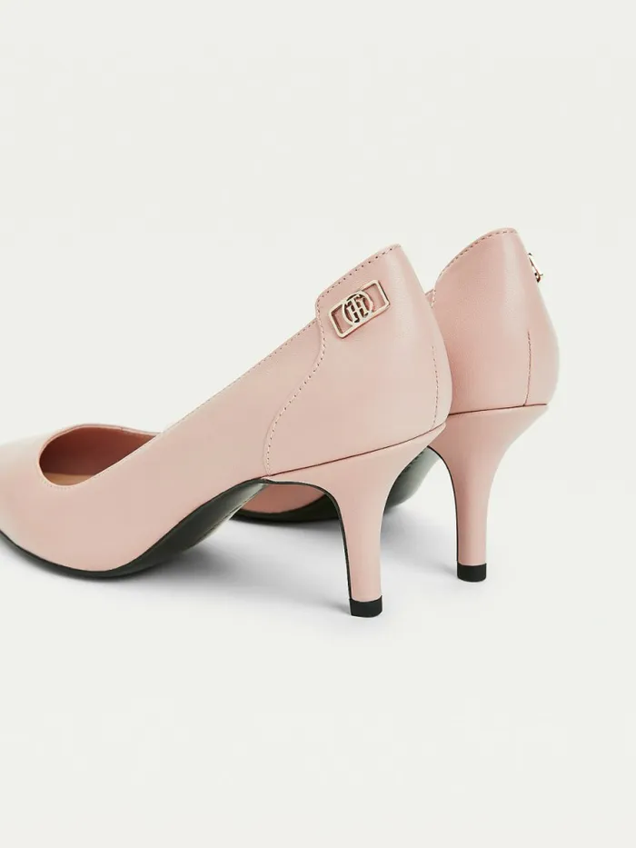 Tommy Hilfiger Essential Pointed Low Heel Leather Pumps Desert Mauve Womens Pumps Fashion
