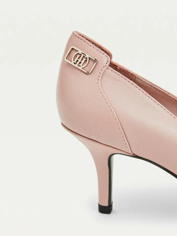 Tommy Hilfiger Essential Pointed Low Heel Leather Pumps Desert Mauve Womens Pumps Fashion