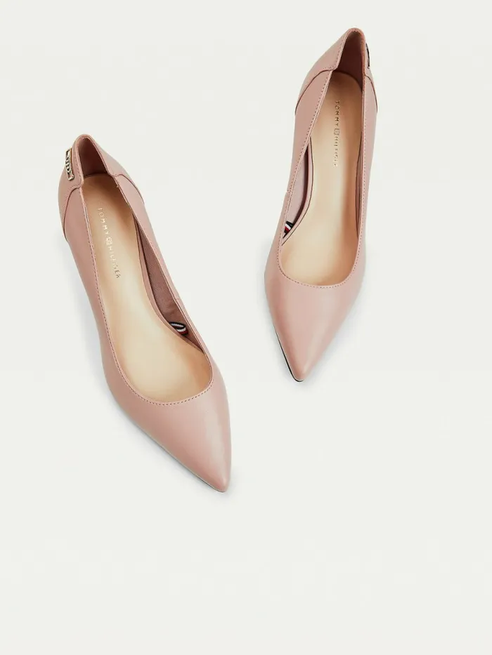 Tommy Hilfiger Essential Pointed Low Heel Leather Pumps Desert Mauve Womens Pumps Fashion