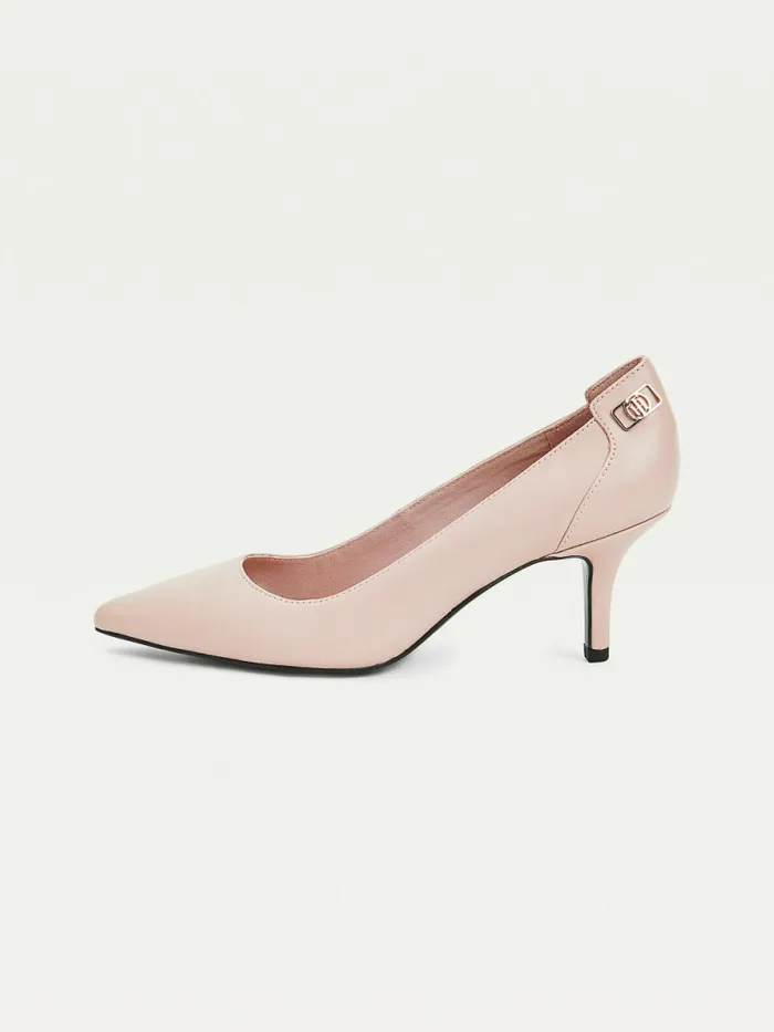 Tommy Hilfiger Essential Pointed Low Heel Leather Pumps Desert Mauve Womens Pumps Fashion