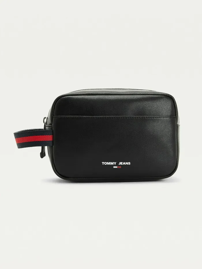 Tommy Hilfiger Essential Recycled Leather Washbag Black Mens Bags Popular