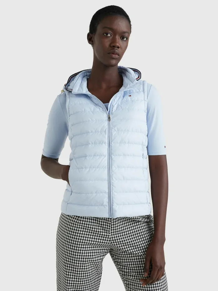 Tommy Hilfiger Essential Removable Hood Down Vest Breezy Blue Womens Coats and Jackets Gift Ideas Tommy Hilfiger Essential Removable Hood Down Vest Breezy Blue Womens Coats and Jackets Gift Ideas