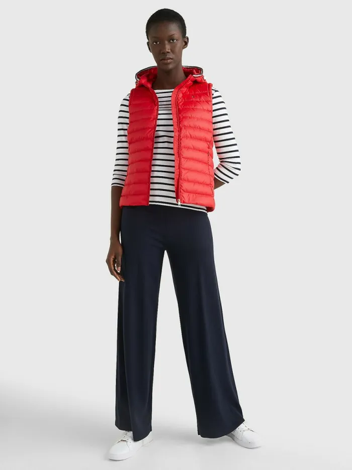 Tommy Hilfiger Essential Removable Hood Down Vest Primary Red Womens Coats and Jackets Gift for Friend