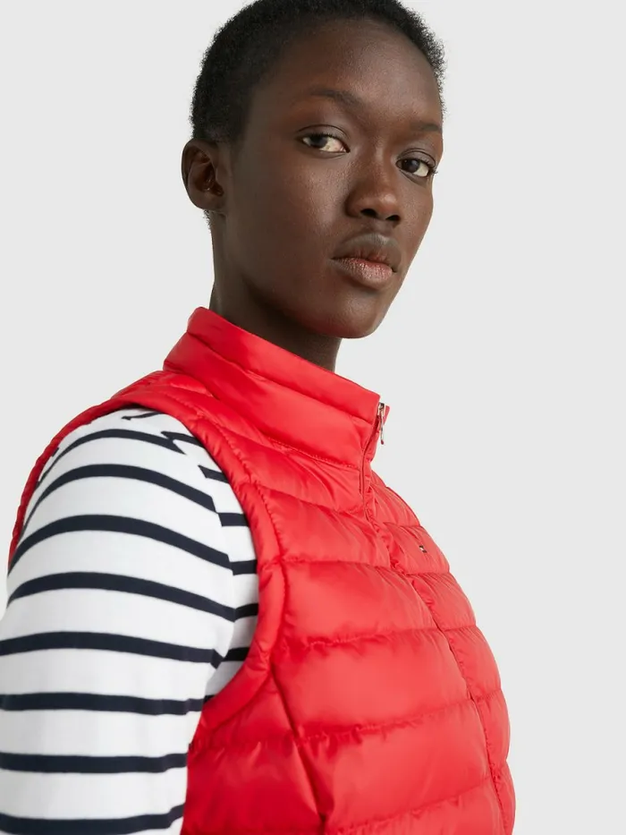 Tommy Hilfiger Essential Removable Hood Down Vest Primary Red Womens Coats and Jackets Gift for Friend