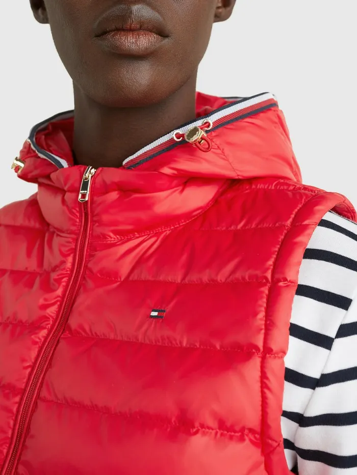 Tommy Hilfiger Essential Removable Hood Down Vest Primary Red Womens Coats and Jackets Gift for Friend