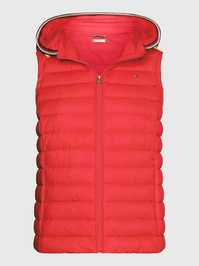 Tommy Hilfiger Essential Removable Hood Down Vest Primary Red Womens Coats and Jackets Gift for Friend