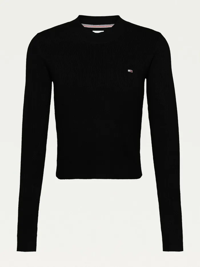 Tommy Hilfiger Essential RibKnit Jumper Black Womens Knitwear Cheap On Sale