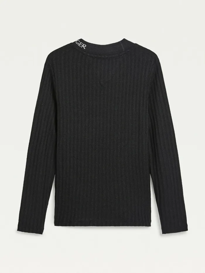 Tommy Hilfiger Essential RibKnit Long Sleeve TShirt Black Girls Tops and TShirts Fashion