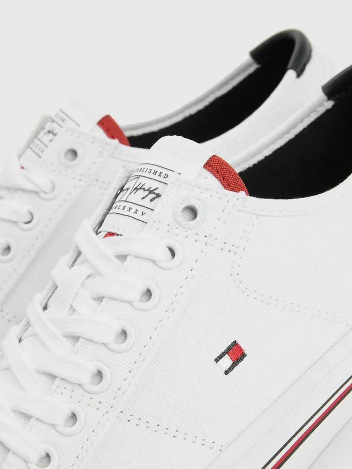 Tommy Hilfiger Essential Signature Canvas Trainers White Mens Casual Shoes Online