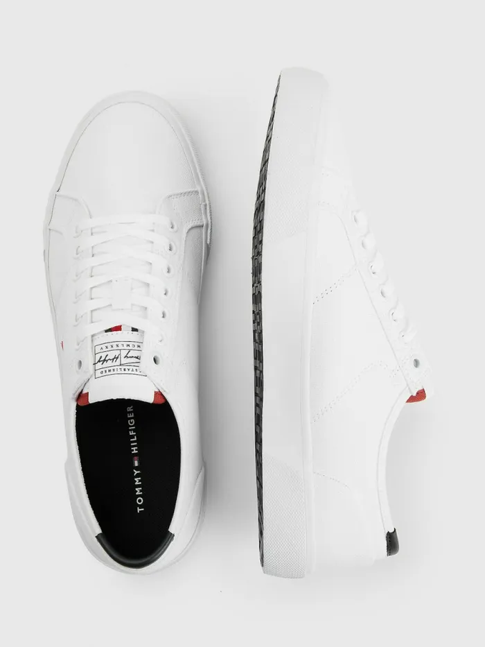 Tommy Hilfiger Essential Signature Canvas Trainers White Mens Casual Shoes Online