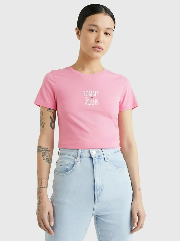 Tommy Hilfiger Essential Skinny Fit Logo TShirt Fresh Pink Womens TShirts On Sale Tommy Hilfiger Essential Skinny Fit Logo TShirt Fresh Pink Womens TShirts On Sale