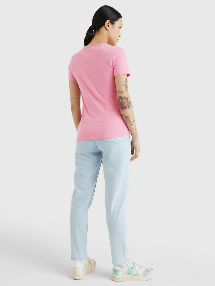 Tommy Hilfiger Essential Skinny Fit Logo TShirt Fresh Pink Womens TShirts On Sale