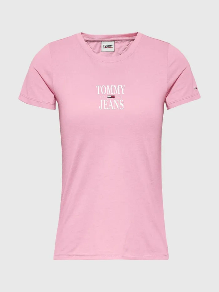 Tommy Hilfiger Essential Skinny Fit Logo TShirt Fresh Pink Womens TShirts On Sale
