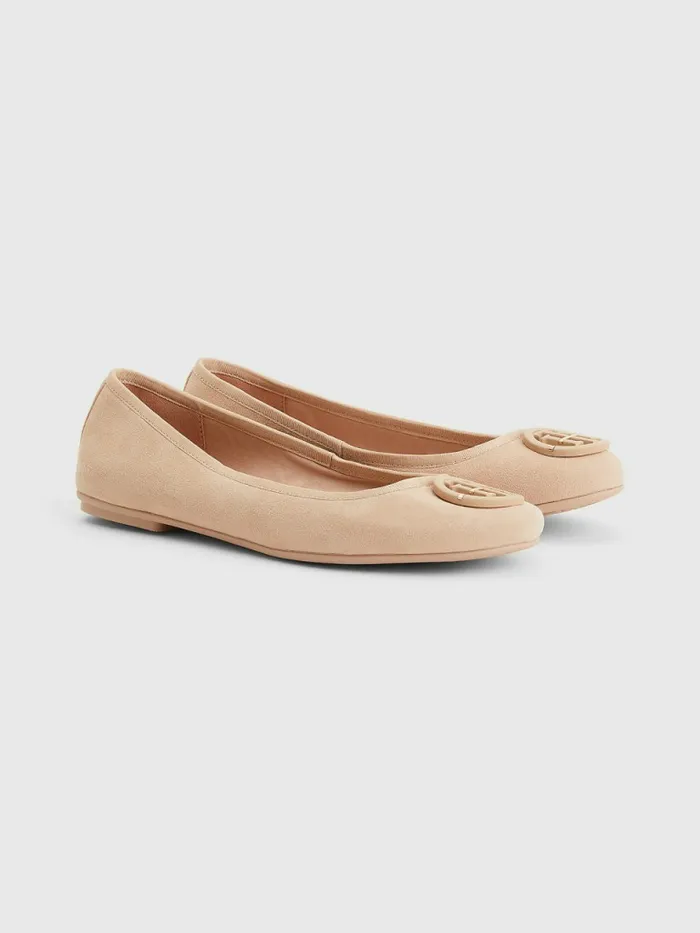 Tommy Hilfiger Essential Suede Ballerinas Sandrift Womens Flat Shoes Casaul