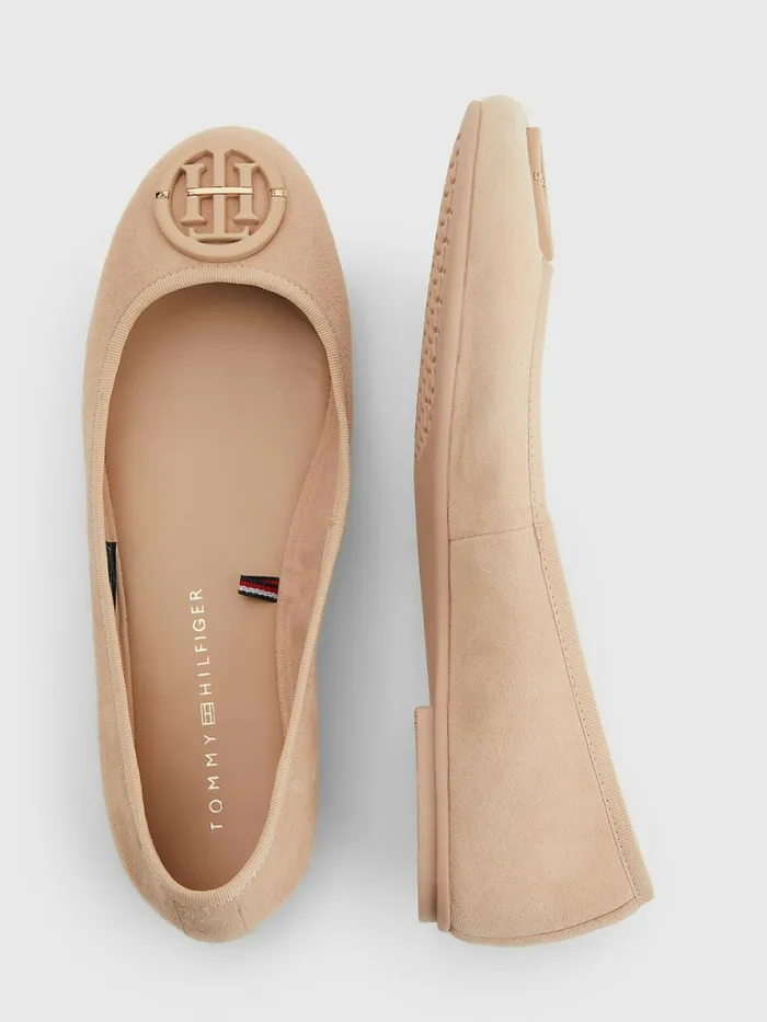 Tommy Hilfiger Essential Suede Ballerinas Sandrift Womens Flat Shoes Casaul