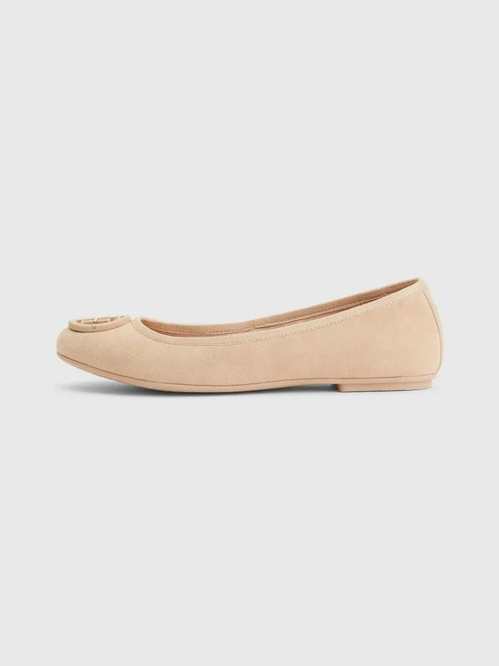 Tommy Hilfiger Essential Suede Ballerinas Sandrift Womens Flat Shoes Casaul
