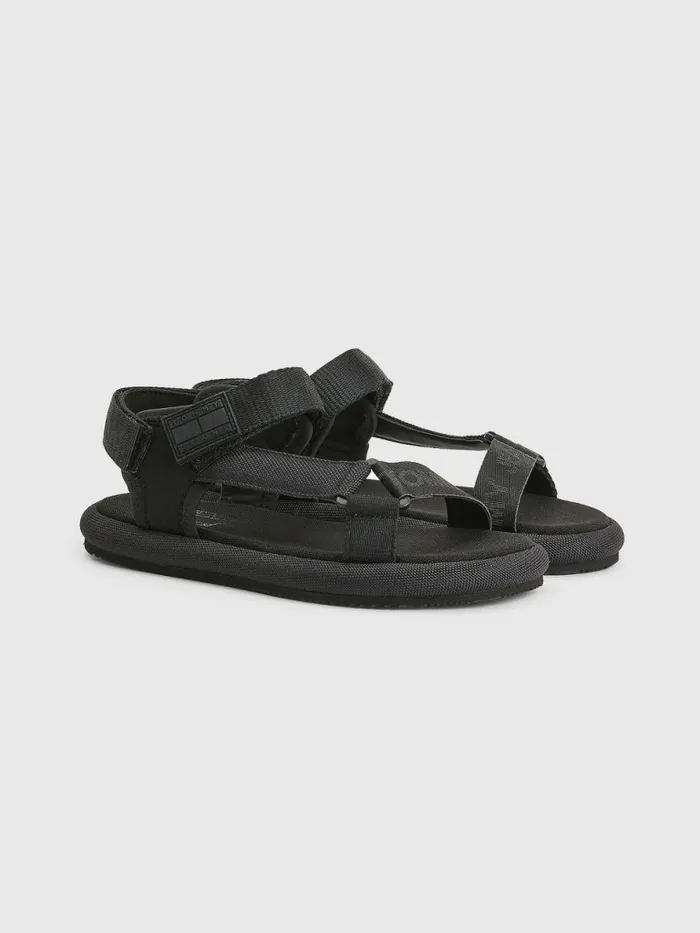Tommy Hilfiger Essential Tonal Logo Webbing Sandals Black Womens Sandals On Sale