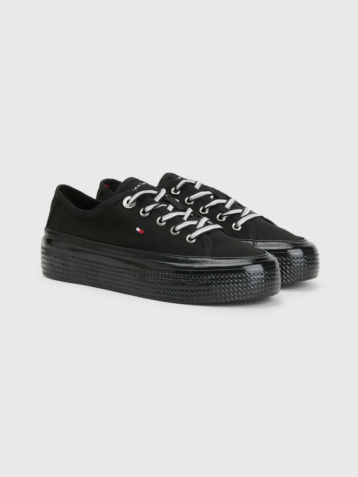 Tommy Hilfiger Essential Vulcanised Flatform Trainers Black Womens Boots Casaul Tommy Hilfiger Essential Vulcanised Flatform Trainers Black Womens Boots Casaul