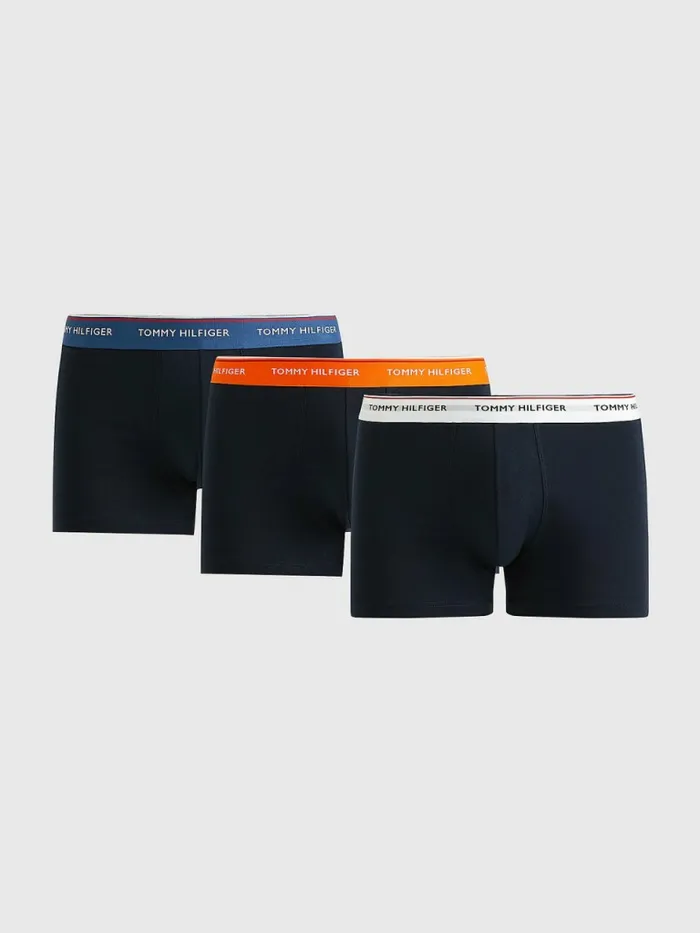 Tommy Hilfiger Exclusive 3Pack Logo Waistband Trunks Petrol BlueCypress OrangeWhite Mens Underwear Popular Tommy Hilfiger Exclusive 3Pack Logo Waistband Trunks Petrol BlueCypress OrangeWhite Mens Underwear Popular