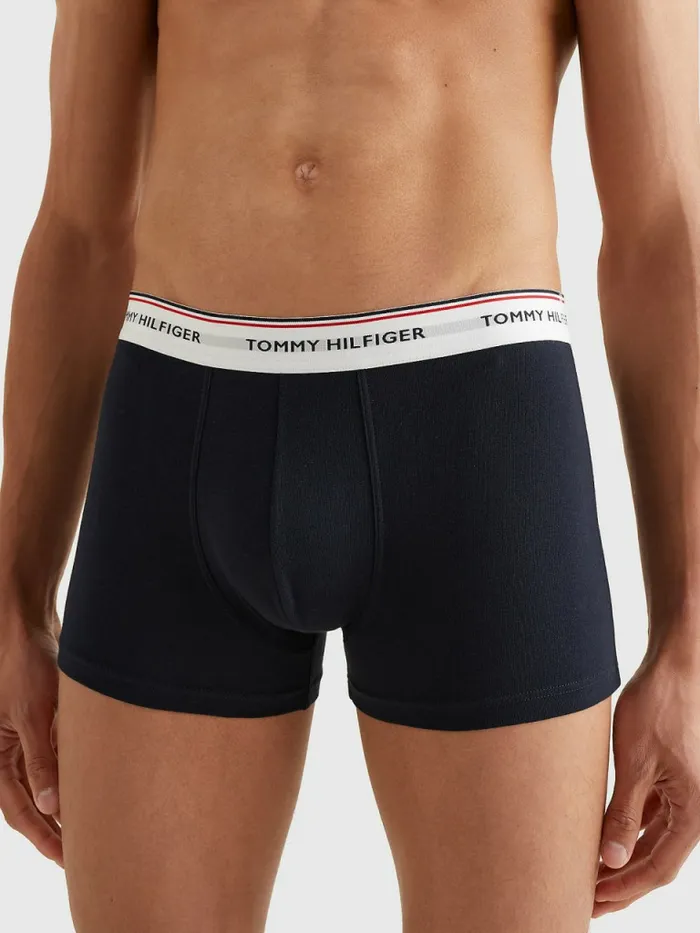 Tommy Hilfiger Exclusive 3Pack Logo Waistband Trunks Petrol BlueCypress OrangeWhite Mens Underwear Popular