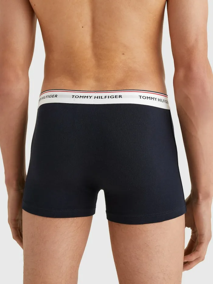 Tommy Hilfiger Exclusive 3Pack Logo Waistband Trunks Petrol BlueCypress OrangeWhite Mens Underwear Popular