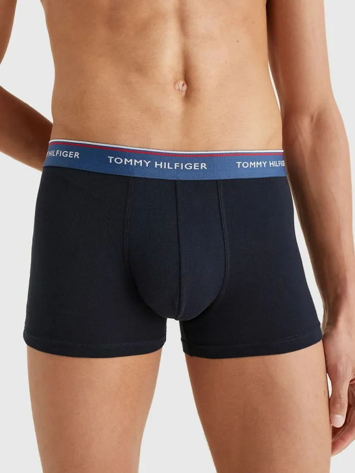Tommy Hilfiger Exclusive 3Pack Logo Waistband Trunks Petrol BlueCypress OrangeWhite Mens Underwear Popular
