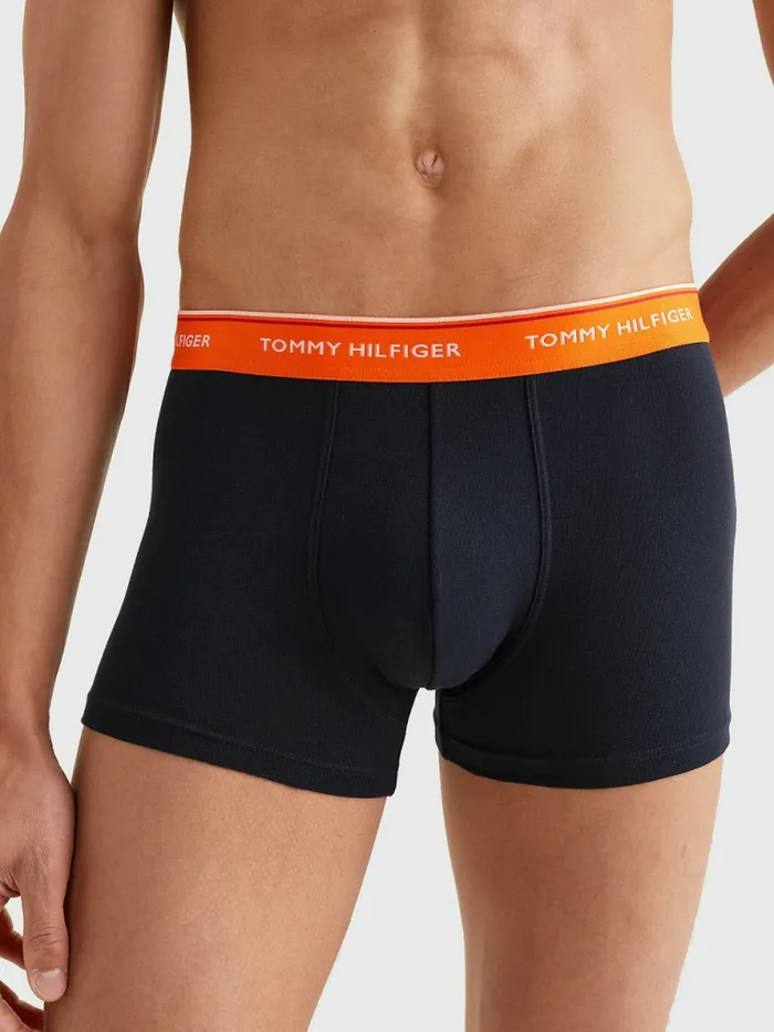 Tommy Hilfiger Exclusive 3Pack Logo Waistband Trunks Petrol BlueCypress OrangeWhite Mens Underwear Popular