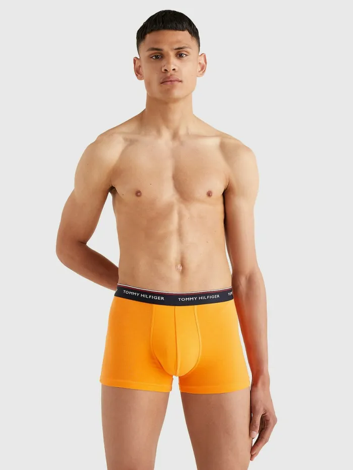 Tommy Hilfiger Exclusive 3Pack Organic Cotton Trunks Des SkyPrim GreenCypress Orang Mens Underwear Cheap On Sale